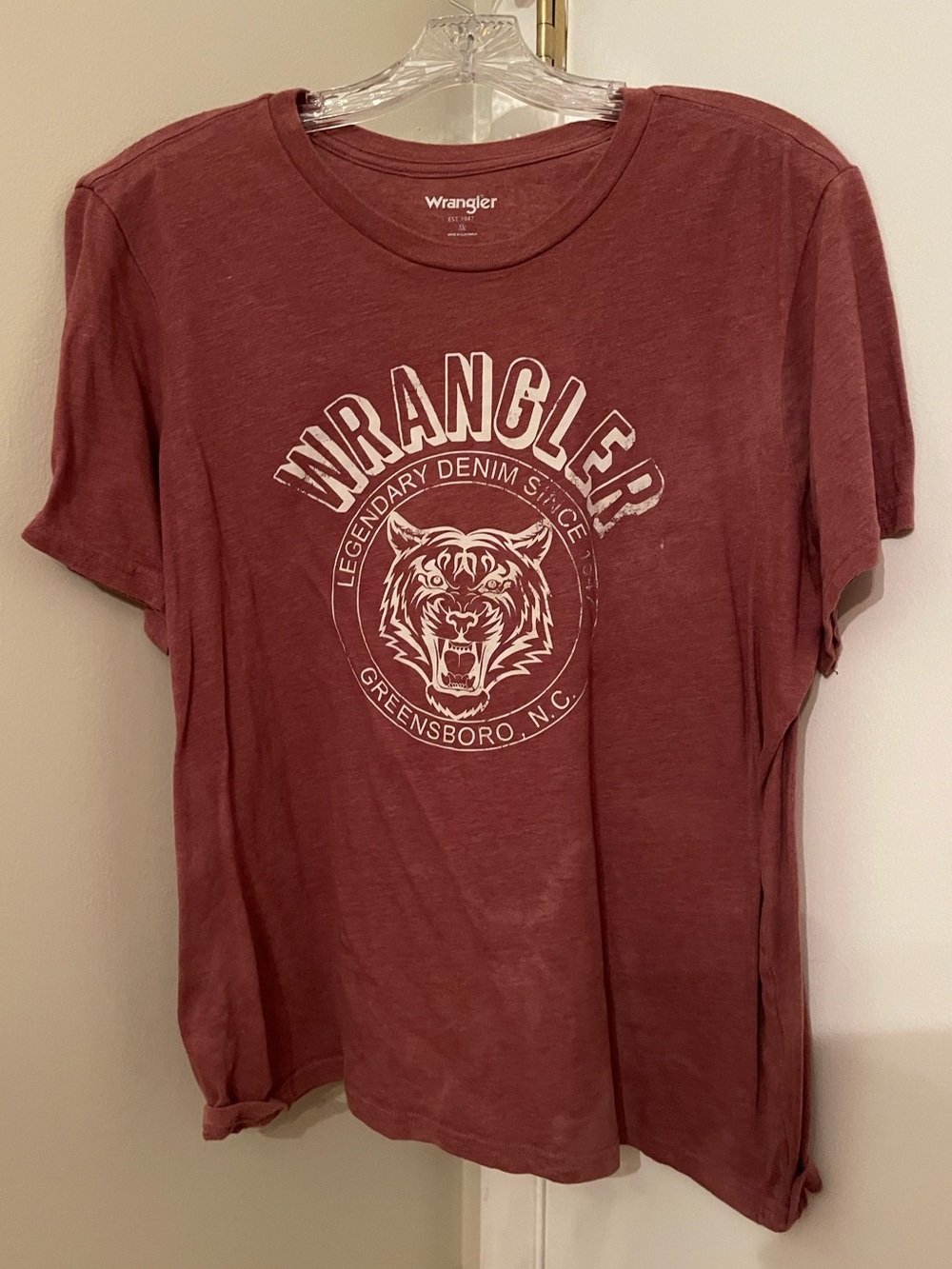 Wrangler Burgundy Short-Sleeve Tee with Tiger Crest